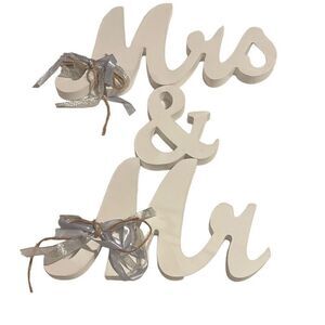 3 Piece Mr & Mrs Sign Wedding Decoration‎ Letter Wooden Table Prop White